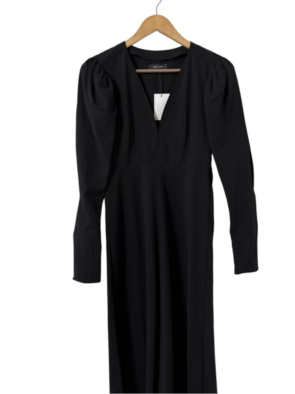 NWT ISABEL MARANT Silabi A-Line V-Neck Long Sleeve Flared Crepe Midi Black Dress - Picture 4 of 12